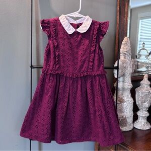 Janie & Jack Maroon Eyelet Dress with White Peter Pan Color Size 5